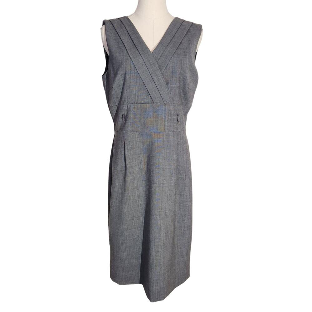 Alex Marie Sheath Dress Gray Pleated V-neck Sleeveless Career Dress Womens Sz 8
